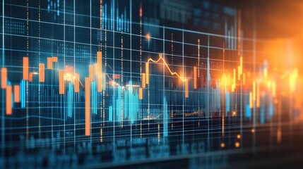 Abstract financial data visualization with colorful charts and glowing elements, showcasing trends