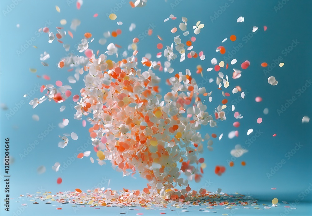 Poster colorful confetti explosion with vibrant specks floating in the air against a soft blue background c