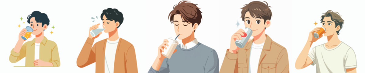 vector young man drinking