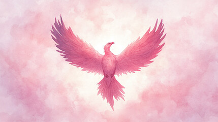 Fototapeta premium Pink Phoenix Soaring in a Pastel Sky