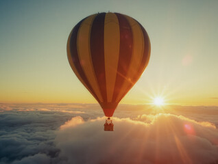 Obraz premium Hot air balloon sunrise journey over clouds adventure travel scenic sky