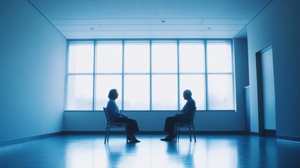 Fototapeta premium Elder abuse prevention explained by a senior and nurse in a bright room. Featuring care and safety
