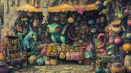 Fototapeta premium Enchanted Apothecary: A Fantasy Market Scene