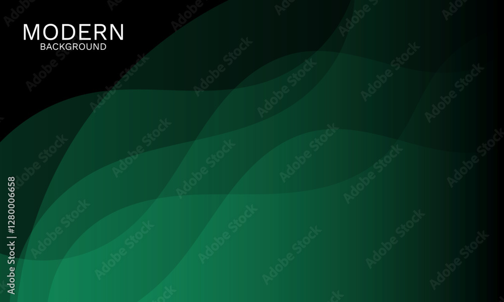 Poster elegant green and dark abstract background with smooth dynamic curves