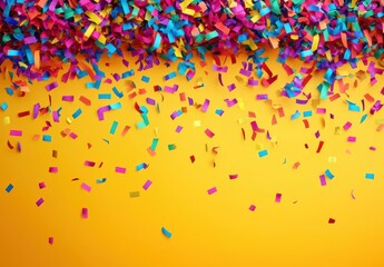 Colorful Confetti on Bright Yellow Background for Celebrations, Parties, and Festive Occasions with Joyful Vibes and Vibrant Aesthetic Appeal