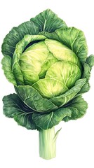 Fototapeta premium Detailed illustration of a fresh green cabbage, isolated on white background