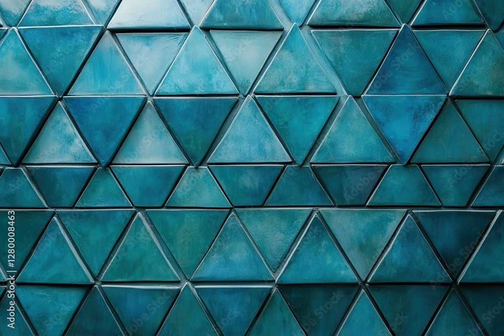 Poster teal triangular tiles create a textured wall. ideal for backgrounds, architecture, and design projec