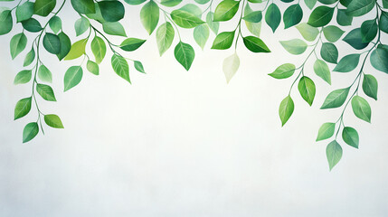 Obraz premium Hanging green leaves on a soft white background