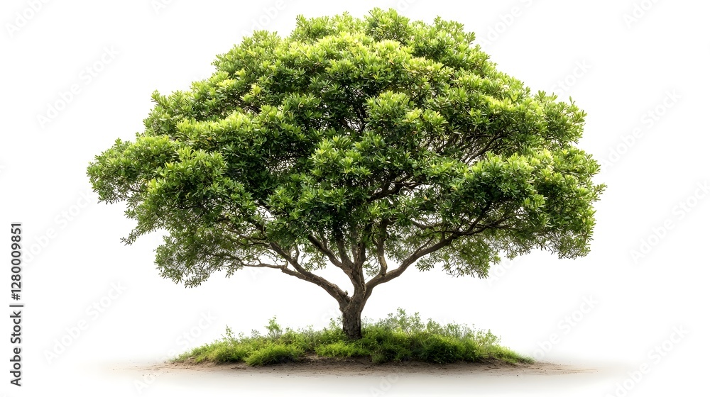 Poster elegant and symmetrical pine tree with deep green needles isolated on a clean white background showc