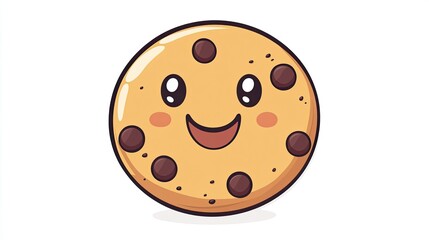 Fototapeta premium A kawaii-style chocolate chip cookie, smiling and outlined for easy coloring activities.