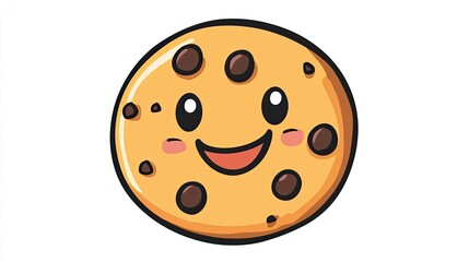 Fototapeta premium A kawaii-style chocolate chip cookie, smiling and outlined for easy coloring activities.