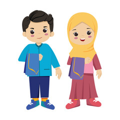 Fototapeta premium Muslim Kids Ammar and Noora Holding sajada for Tarawih Prayer