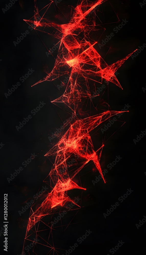 Poster red illuminated geometric abstract structure against black background