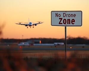 Airplane Landing No Drone Zone Airport