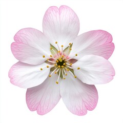 Fototapeta premium Isolated Delicate White and Pink Flower Blossom with Detailed Petals on Transparent Backdrop