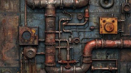 Industrial Pipework and Gritty Metal Wall Background Design
