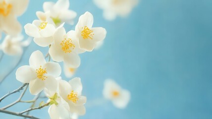 Fototapeta premium Delicate White Blossoms Against a Soft Blue Sky
