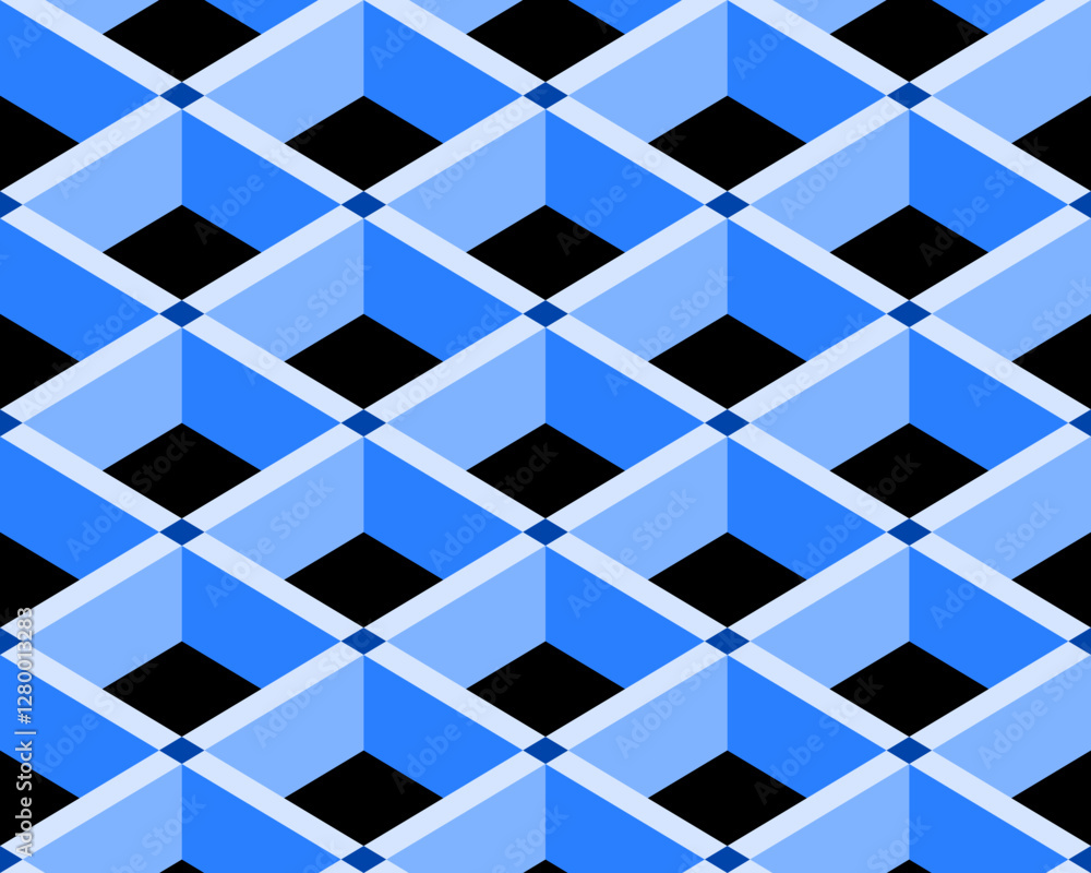 Aufkleber abstract geometric pattern with 3d cube illusion and contrasting blues
