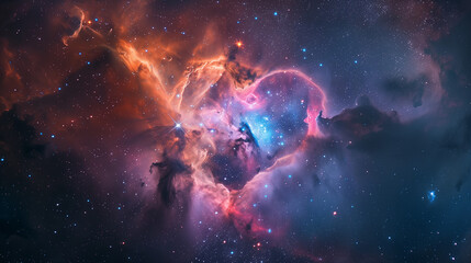 Heart-Shaped Nebula in the Cosmic Universe with Vibrant Stars and Colors