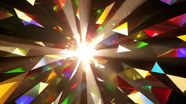 Vibrant light rays bursting through a kaleidoscope of colorful crystals in a creative display