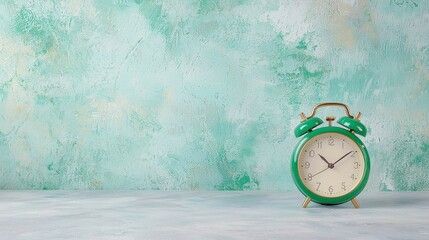 Serene Vintage Green Alarm Clock on Textured Teal Surface
