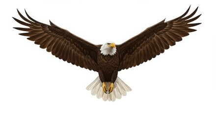 Fototapeta premium Bald Eagle Illustration Soaring with Wings Spread on White Background