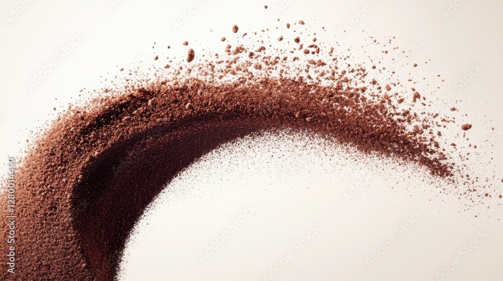 Poster brown powder splash curve on light background with dynamic motion