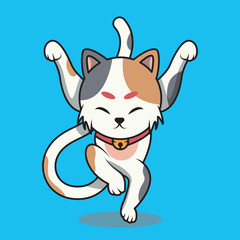 Vector icon of a cute cat jumping like a kung fu move. Premium cat icon
