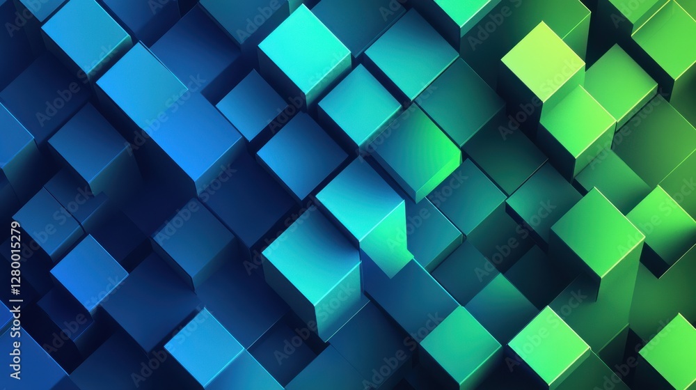 Poster abstract 3d cube pattern in blue and green gradients