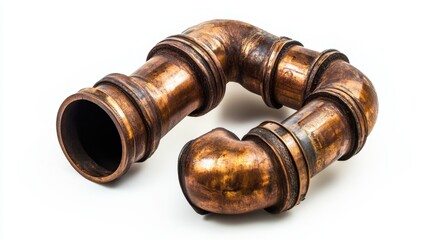 Curved Copper Pipe Fitting with Vintage Patina and Industrial Style