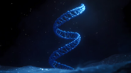 Glowing Blue DNA Helix in Dark Background