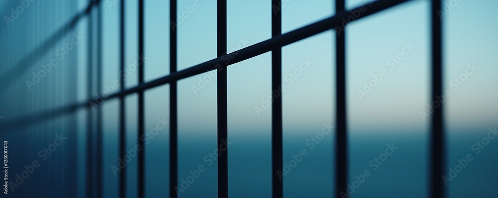Poster border security inspection concepts. close-up of a metal grid against a soft gradient background.