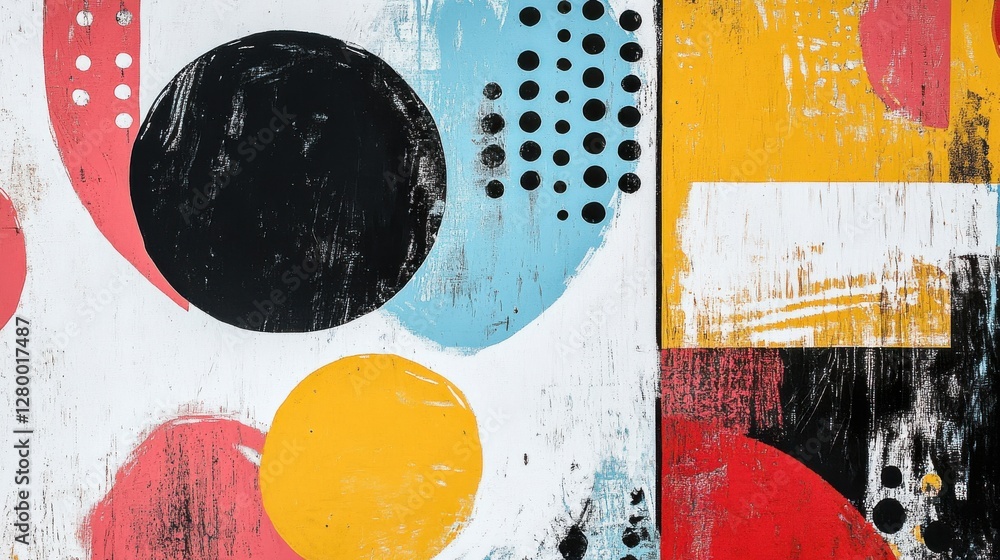 Poster abstract colorful shapes and patterns on textured background