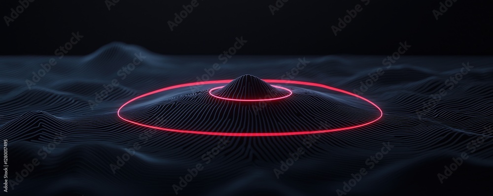 Poster border security inspection concepts. abstract 3d landscape with glowing red contours and dark backgr