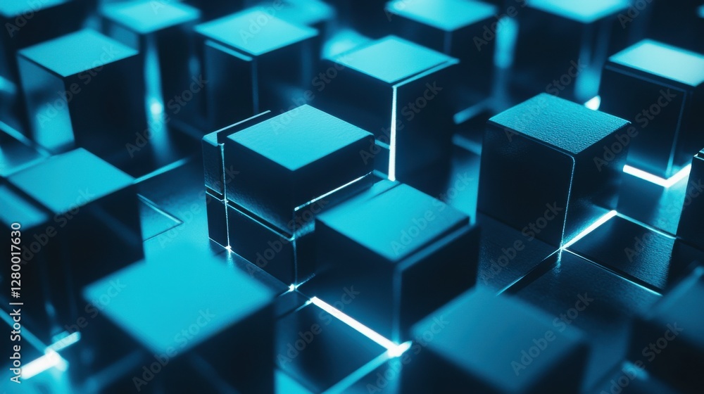 Aufkleber abstract digital blocks with glowing edges in futuristic style
