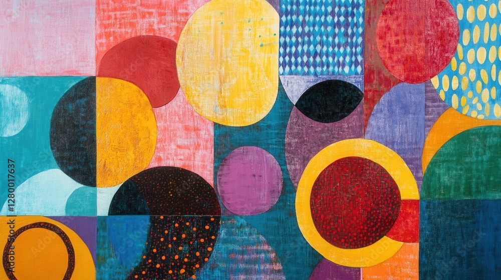 Poster vibrant abstract art with colorful shapes and patterns on canvas