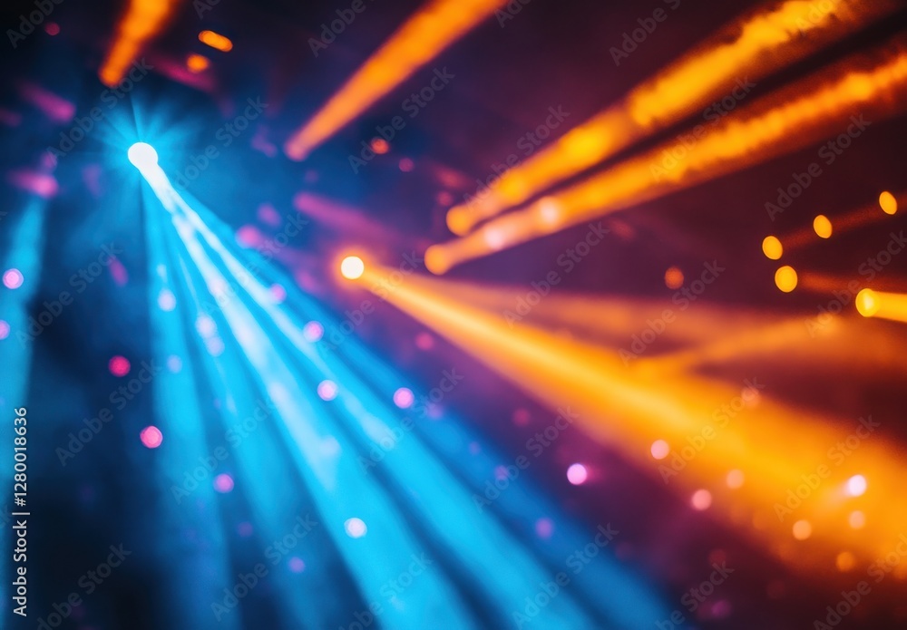 Poster colorful light beams dancing on dark background creating dynamic and energetic atmosphere for music 