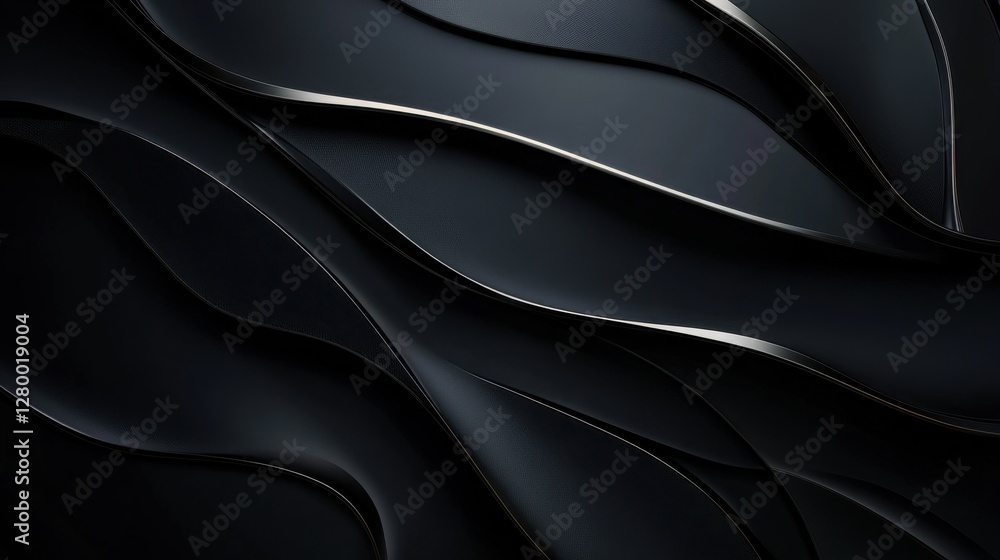 Poster elegant black wavy patterns with smooth textures and subtle highlights