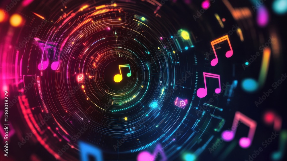 Aufkleber colorful abstract music visual with dynamic notes and light swirls