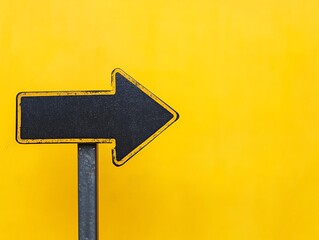 Directional sign right, yellow wall background