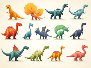 Colorful Cartoon Dinosaurs Collection