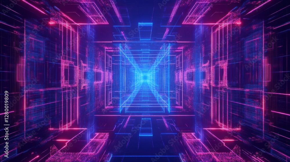 Aufkleber futuristic abstract digital tunnel with neon lights and patterns