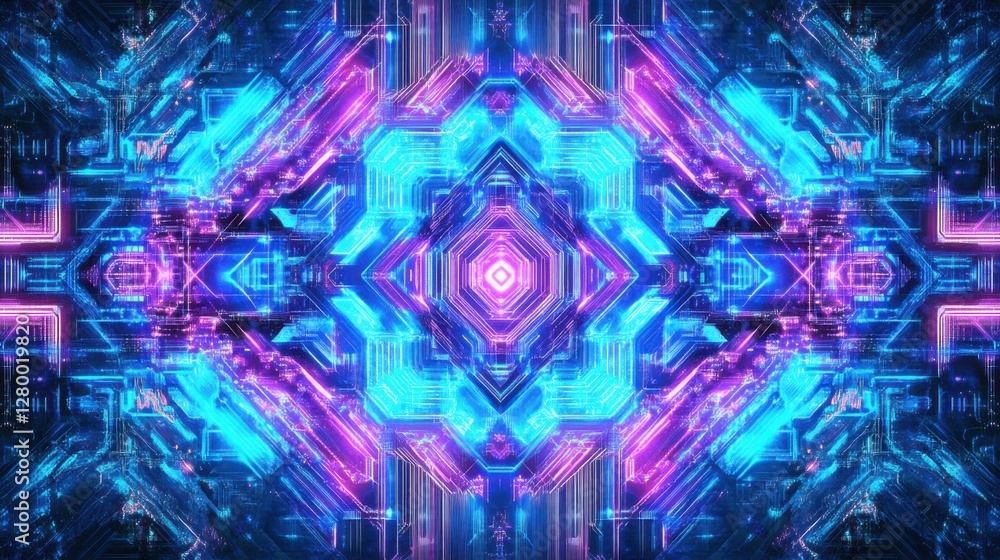 Poster abstract digital background with neon colors and geometric patterns
