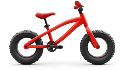Red balance bike with thick tires isolated on white