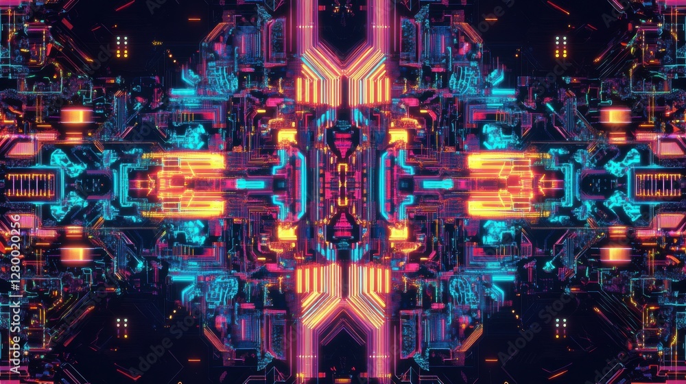 Aufkleber abstract neon circuit design with vibrant colors and patterns