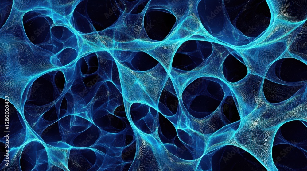 Poster abstract blue network of light waves and patterns in dark background