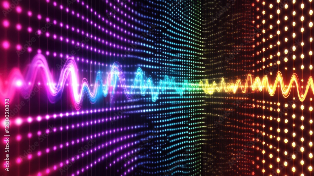 Poster colorful wave patterns with dots background and light effects
