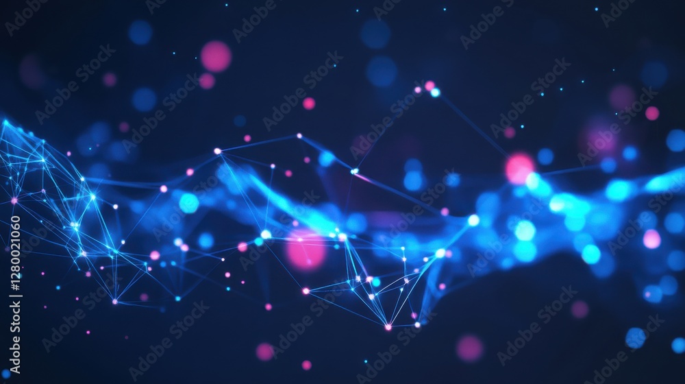 Poster abstract digital background with colorful lights and particles