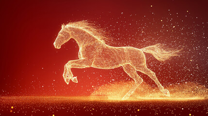 Galloping horse on red background