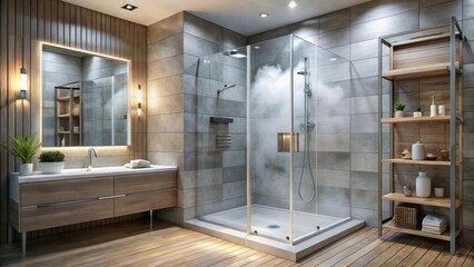 Modern Bathroom with Shower and Stylish Wooden Elements